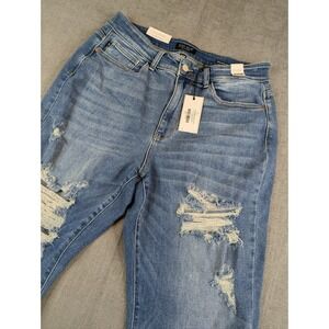 NWT Judy Blue Jeans Womens Plus 16W Blue Denim Distressed Straight Leg Denim
